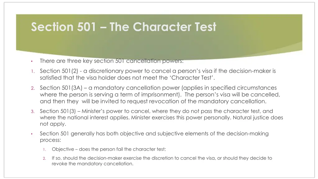 section 501 the character test