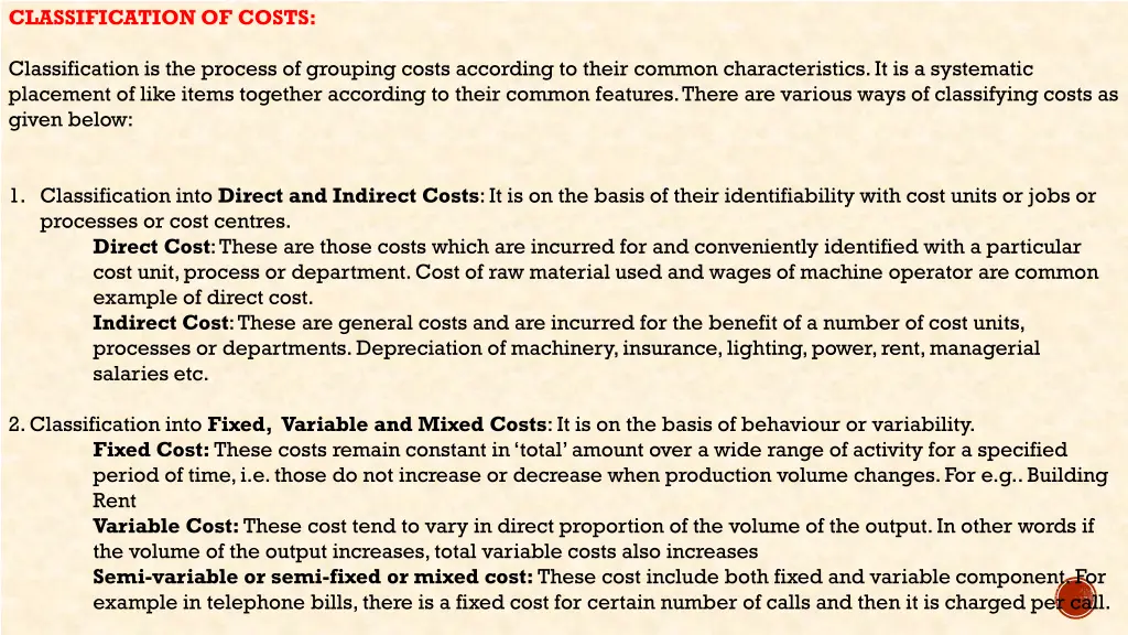 classification of costs