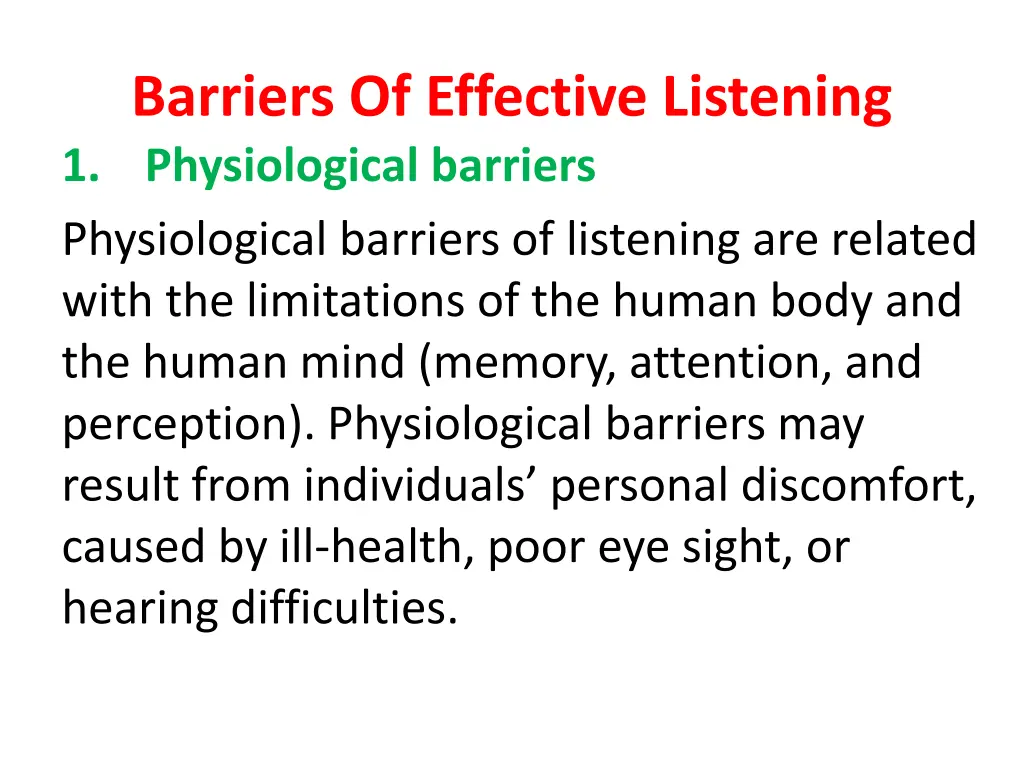 barriers of effective listening 1 physiological