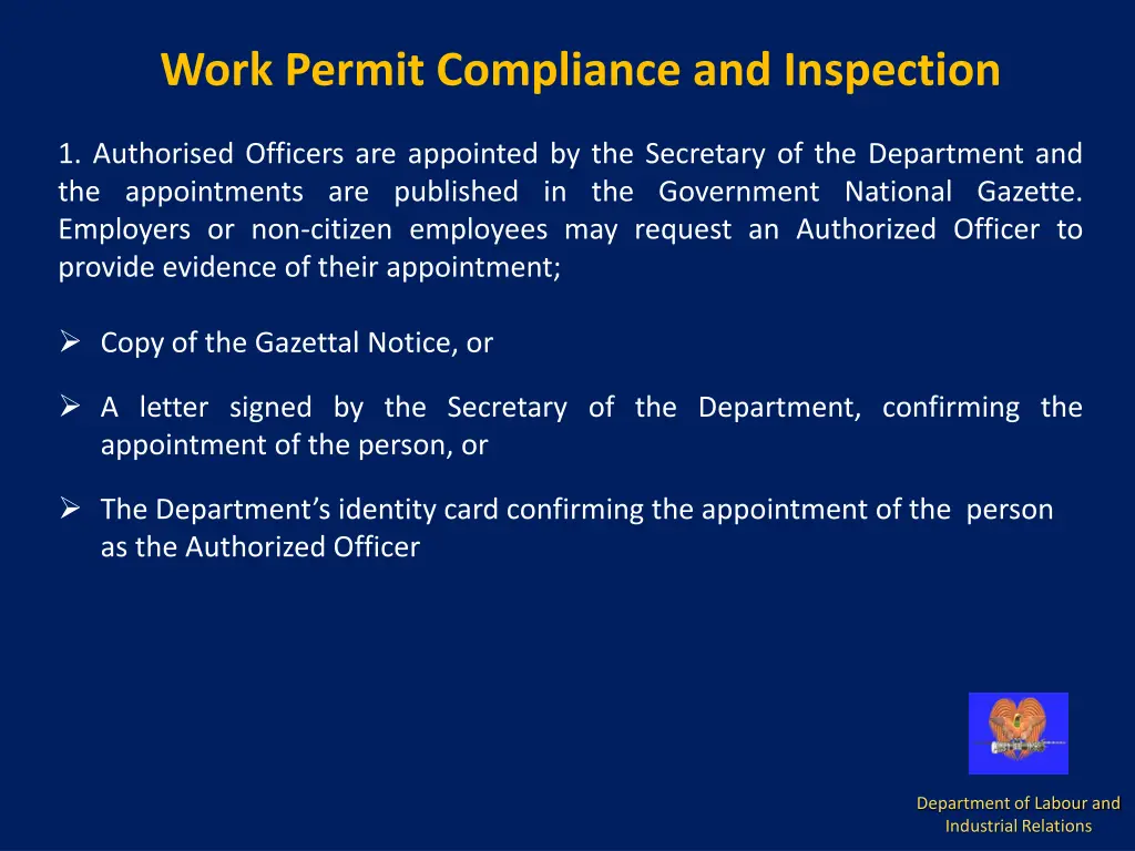 work permit compliance and inspection