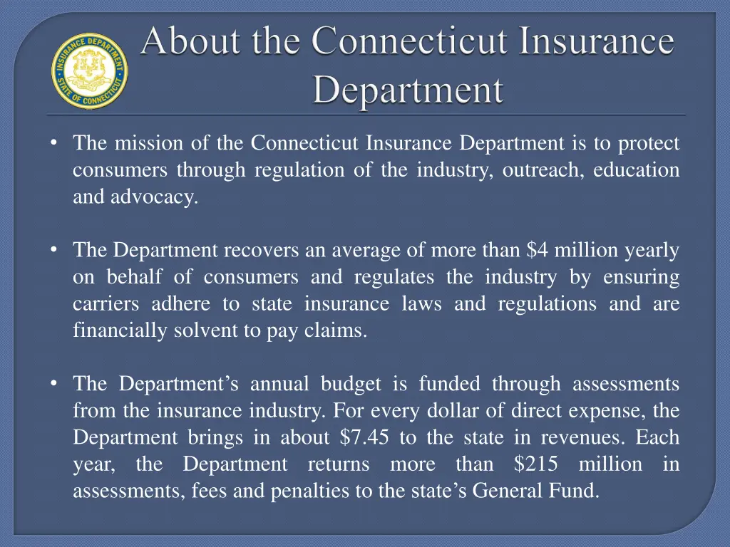 the mission of the connecticut insurance