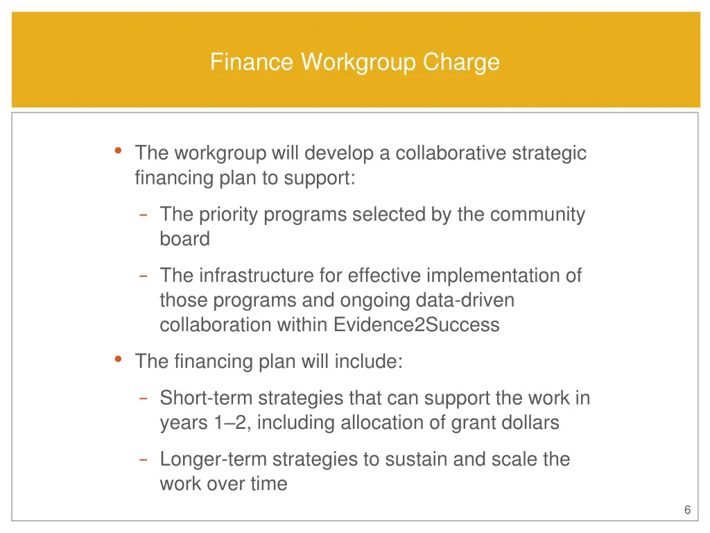finance workgroup charge