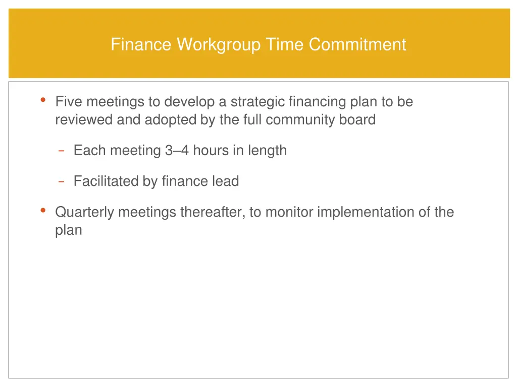 finance workgroup time commitment