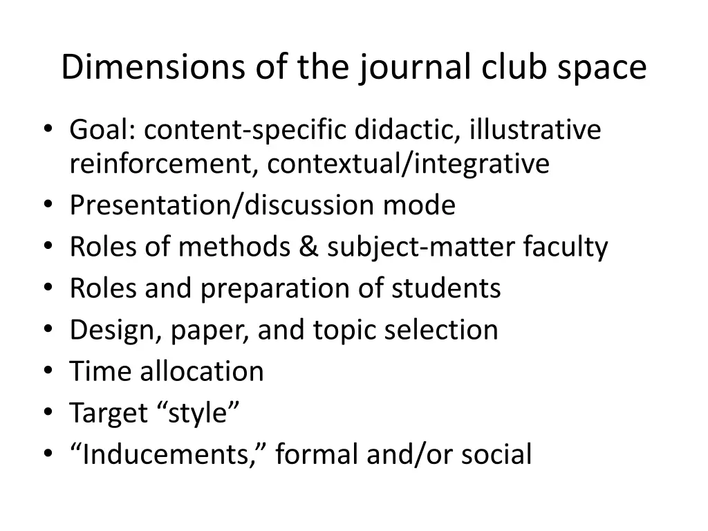 dimensions of the journal club space