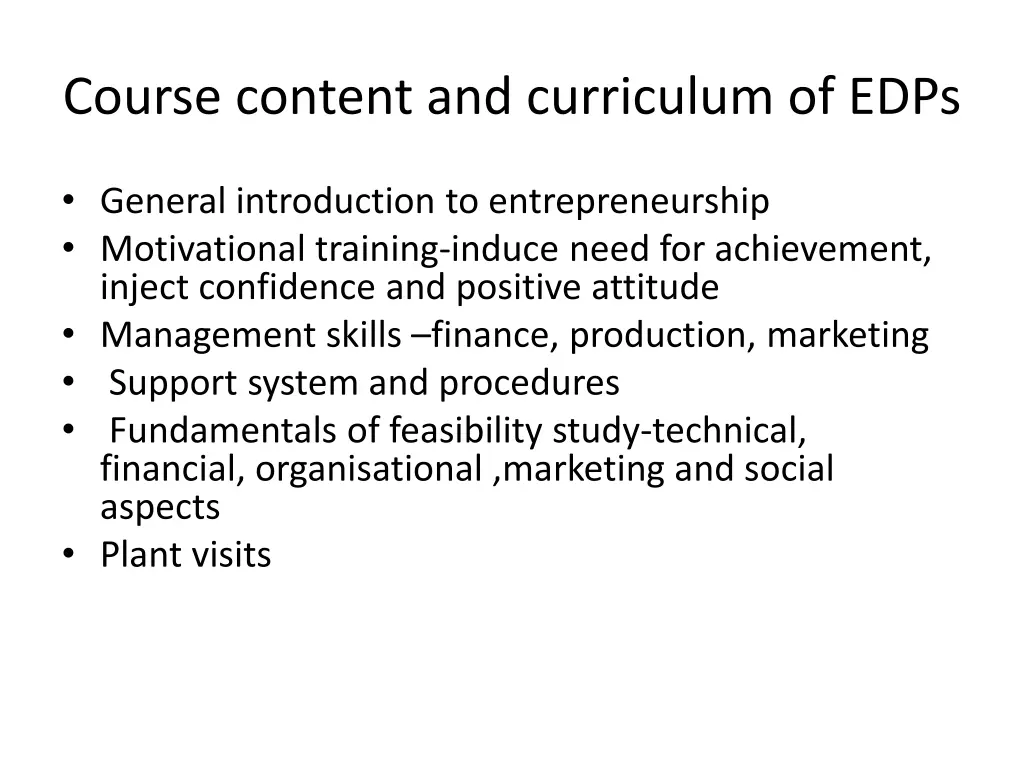 course content and curriculum of edps