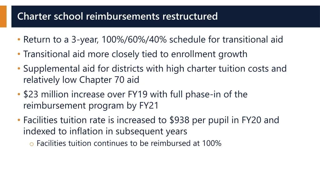 charter school reimbursements restructured