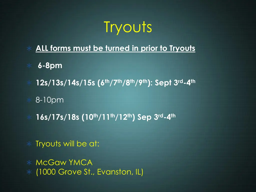 tryouts