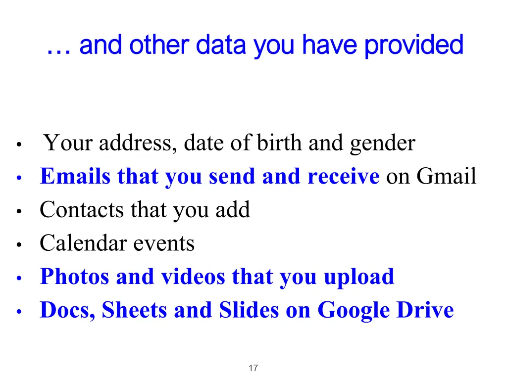 and and other data you have provided other data