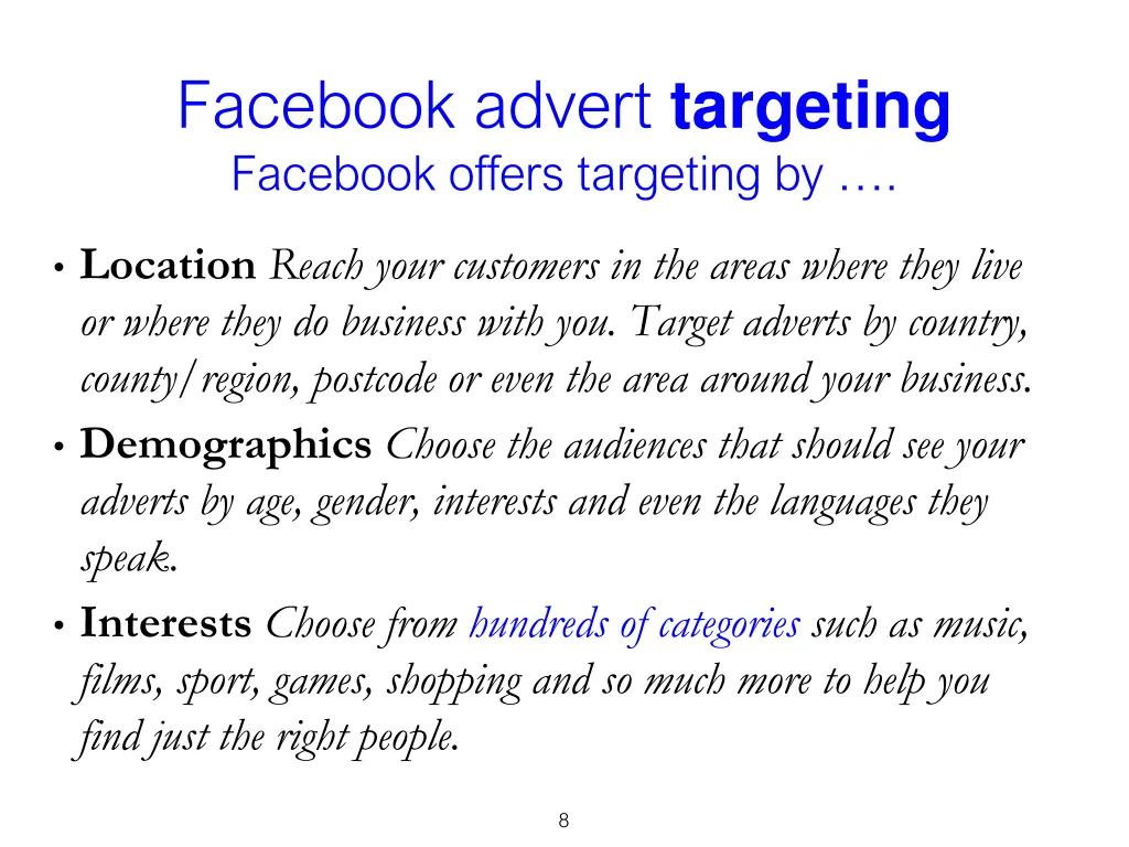 facebook advert targeting facebook offers