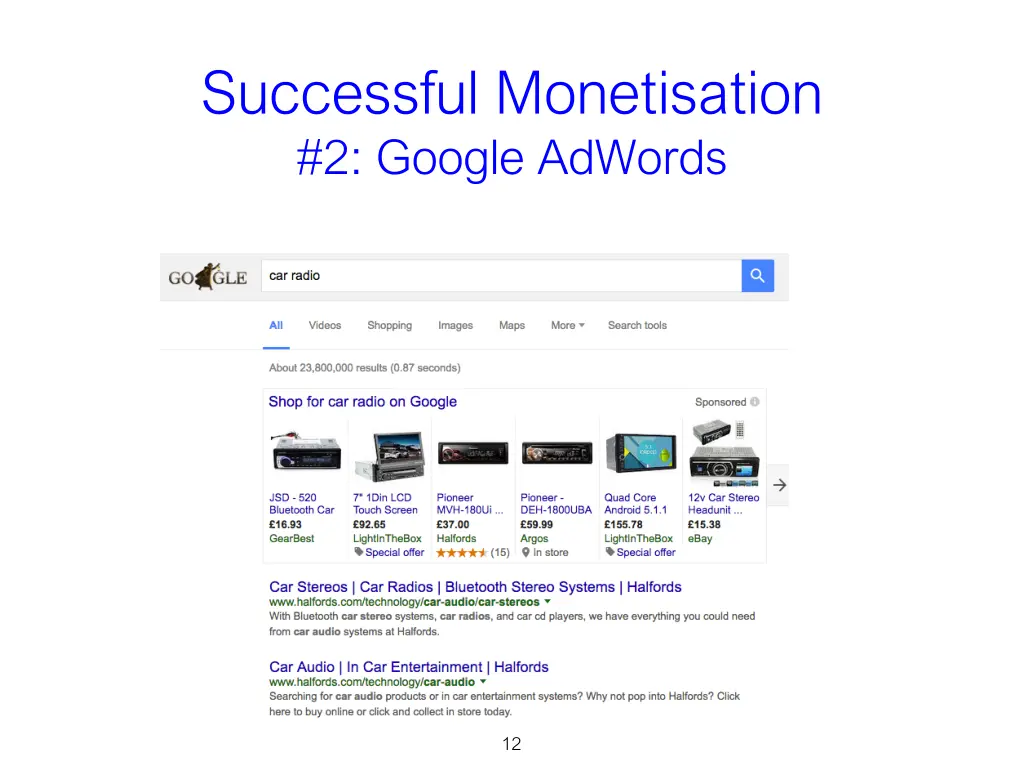 successful monetisation 2 google adwords