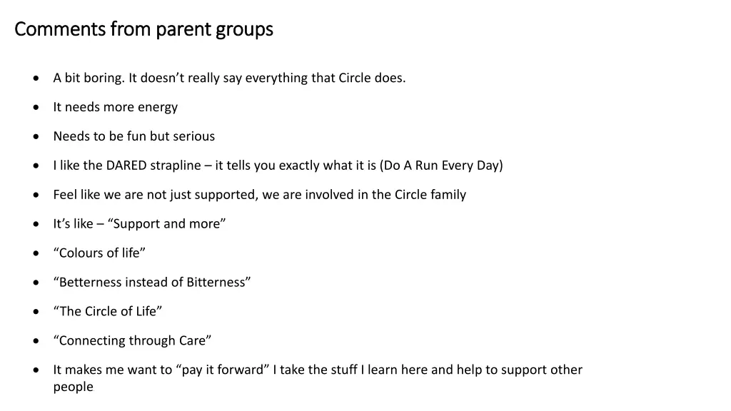 comments from parent groups comments from parent 6