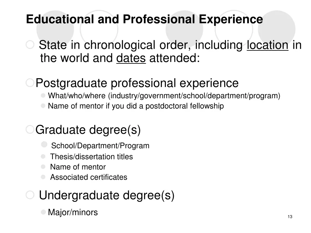 educational and professional experience