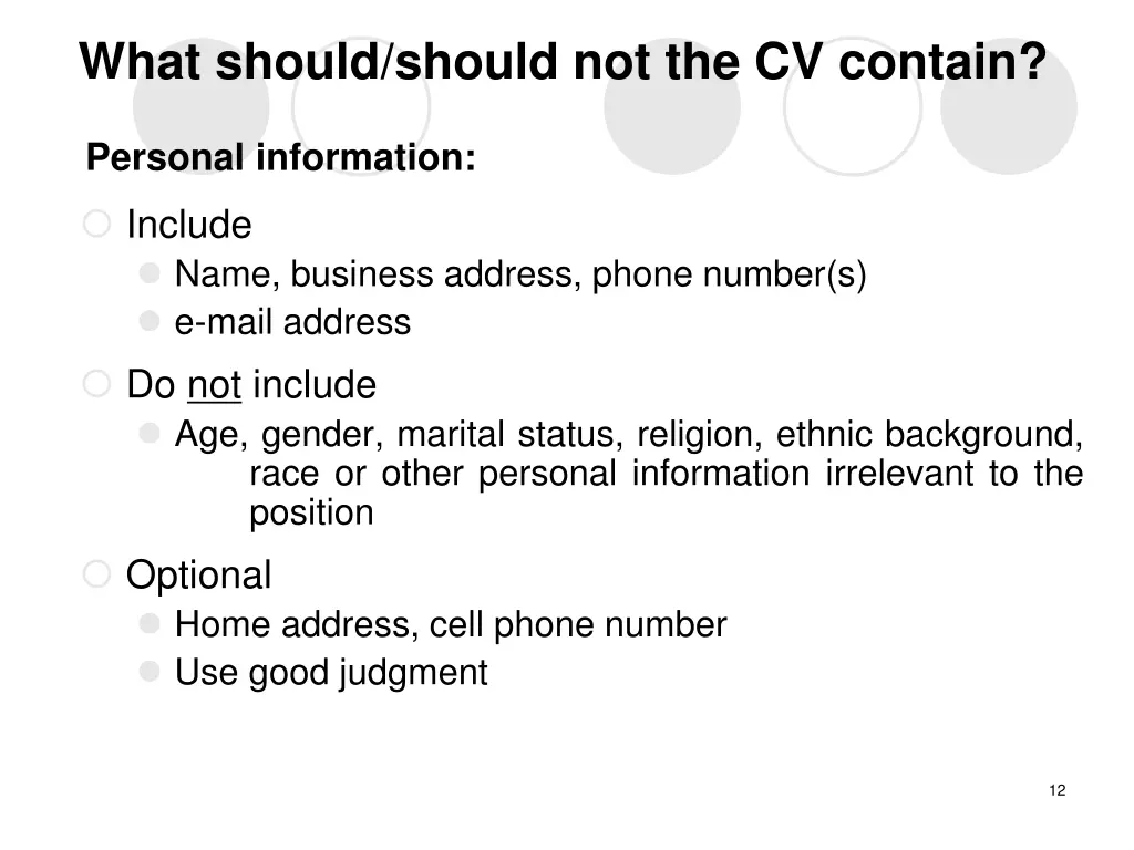what should should not the cv contain