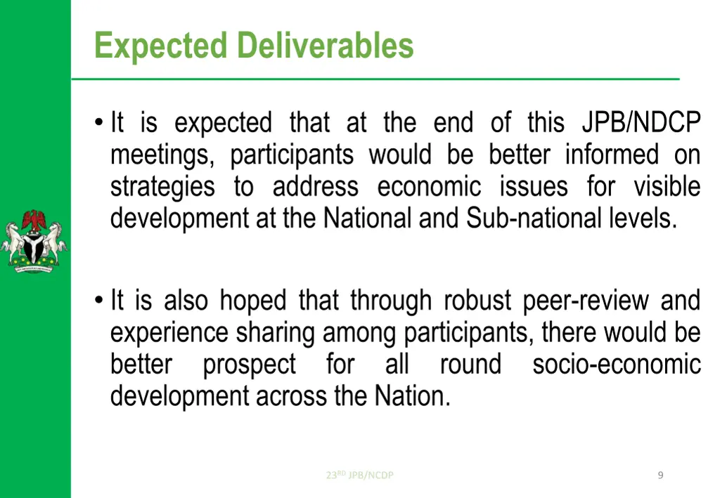 expected deliverables