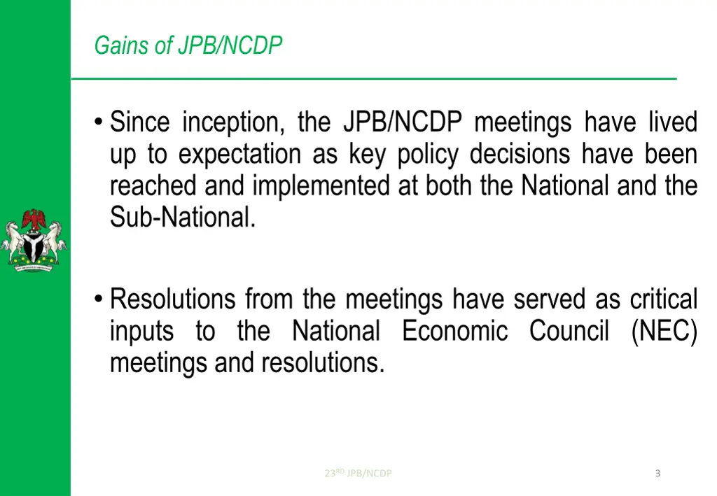 gains of jpb ncdp