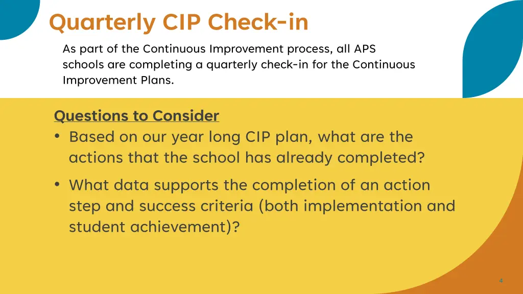 quarterly cip check in as part of the continuous