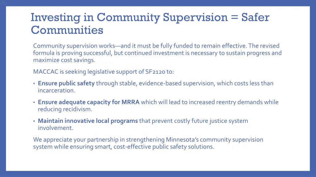 investing in community supervision safer