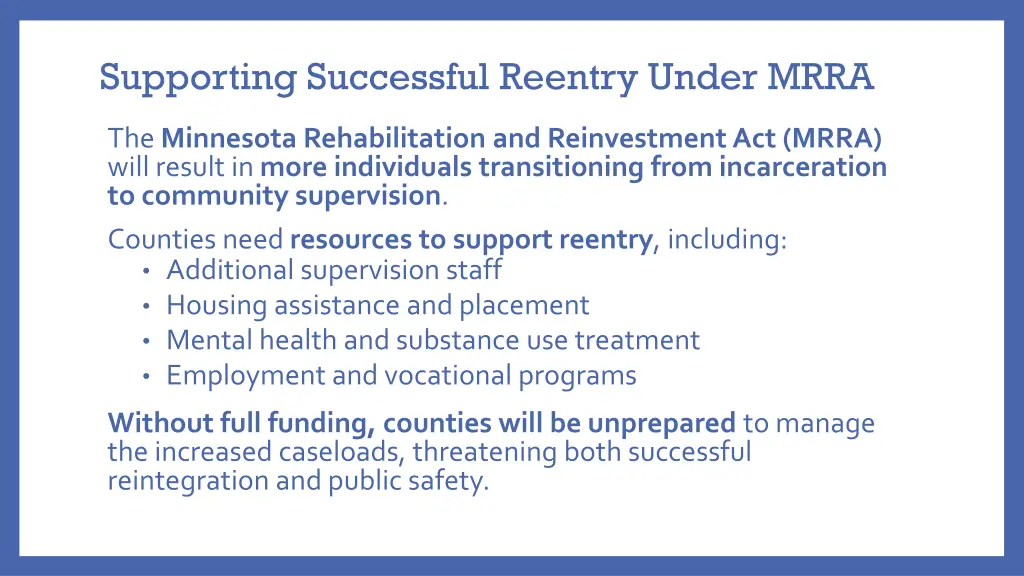 supporting successful reentry under mrra