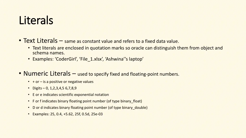 literals literals