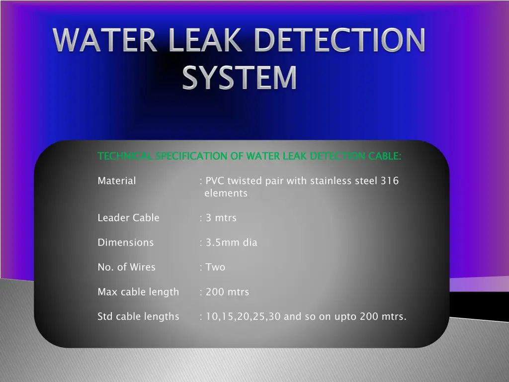 technical specification of water leak detection