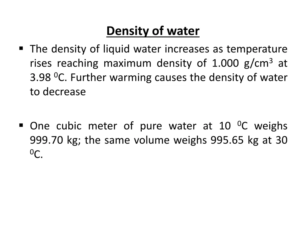 density of water