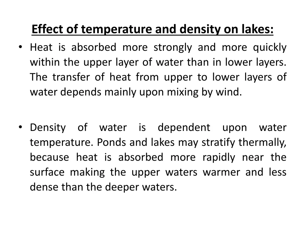 effect of temperature and density on lakes heat