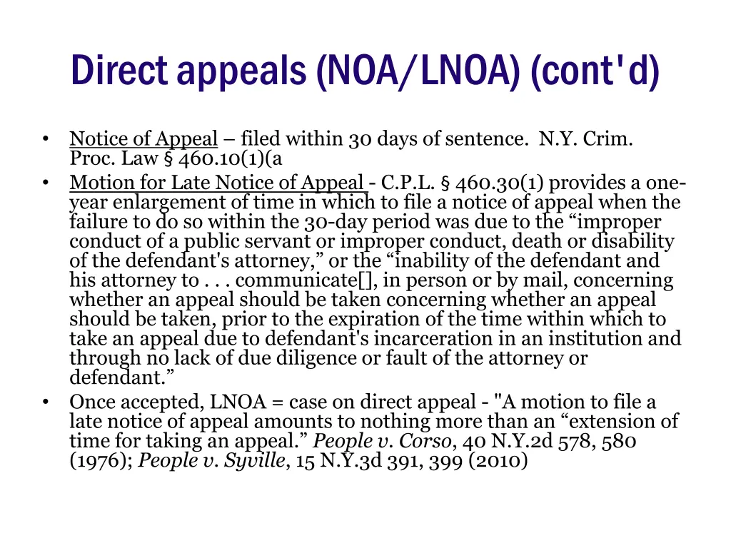 direct appeals noa lnoa cont d