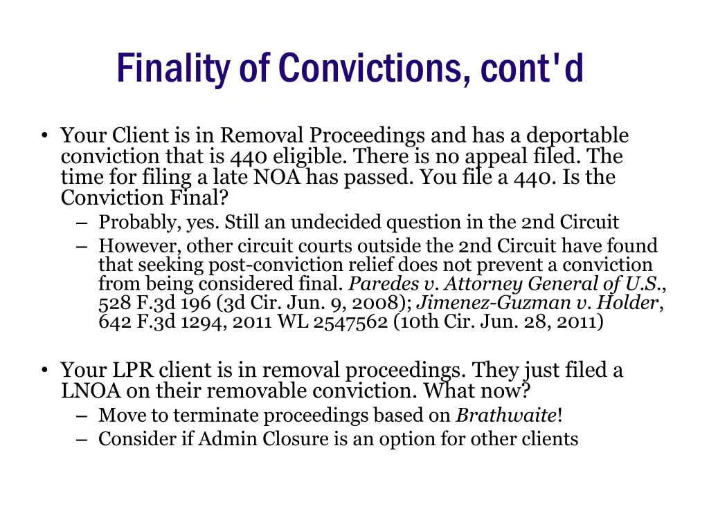 finality of convictions cont d