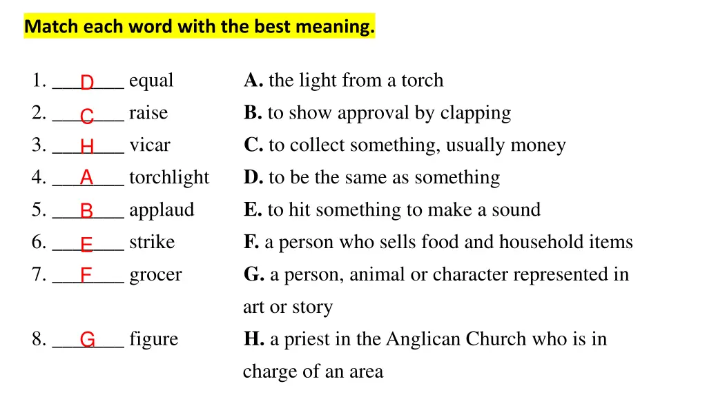 match each word with the best meaning