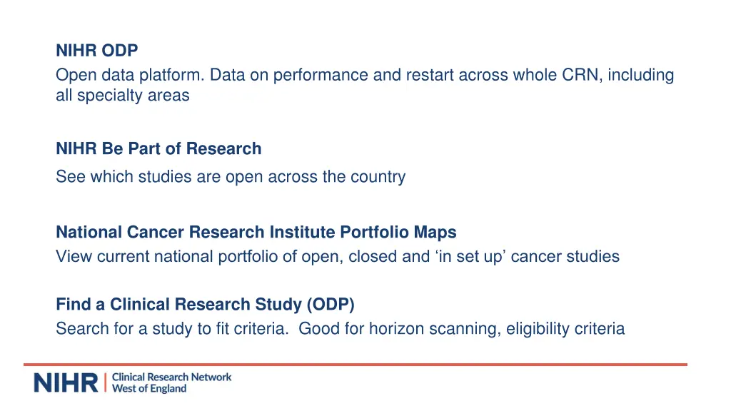 nihr odp open data platform data on performance
