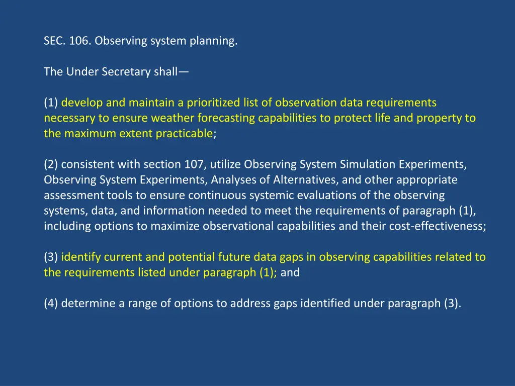 sec 106 observing system planning
