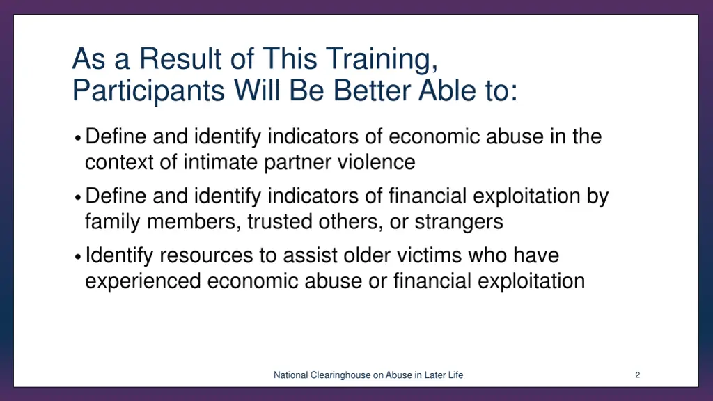 as a result of this training participants will