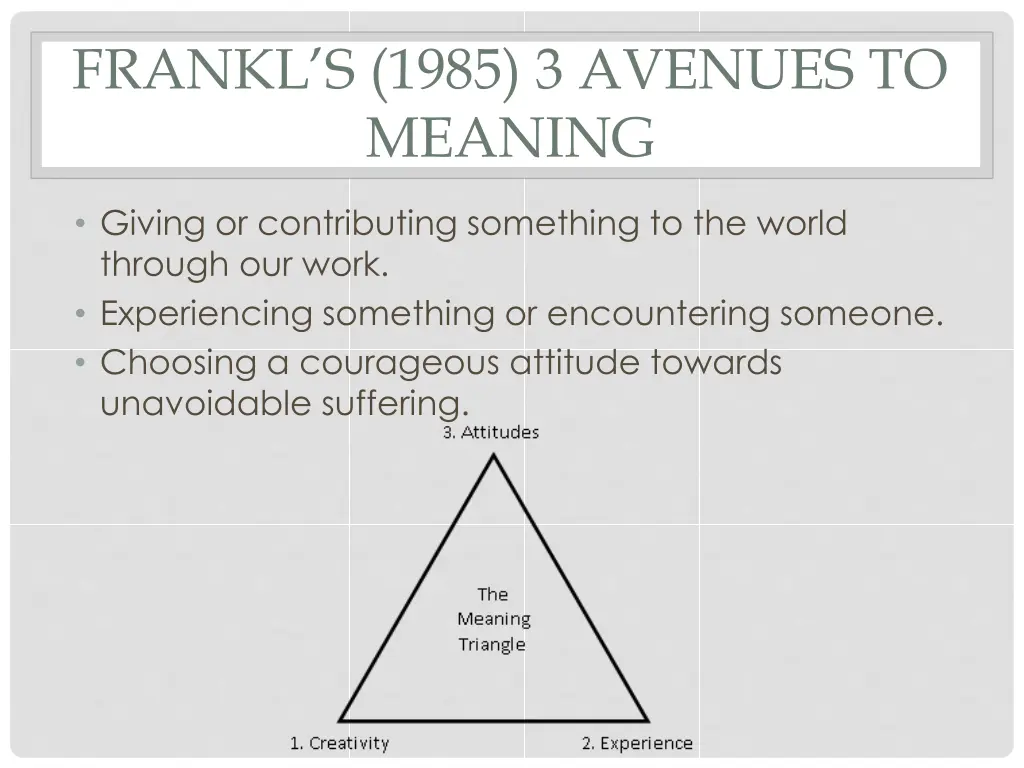 frankl s 1985 3 avenues to meaning