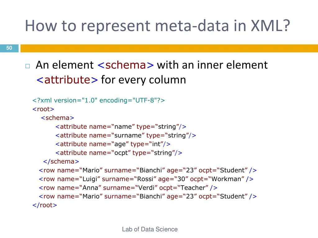 how to represent meta data in xml