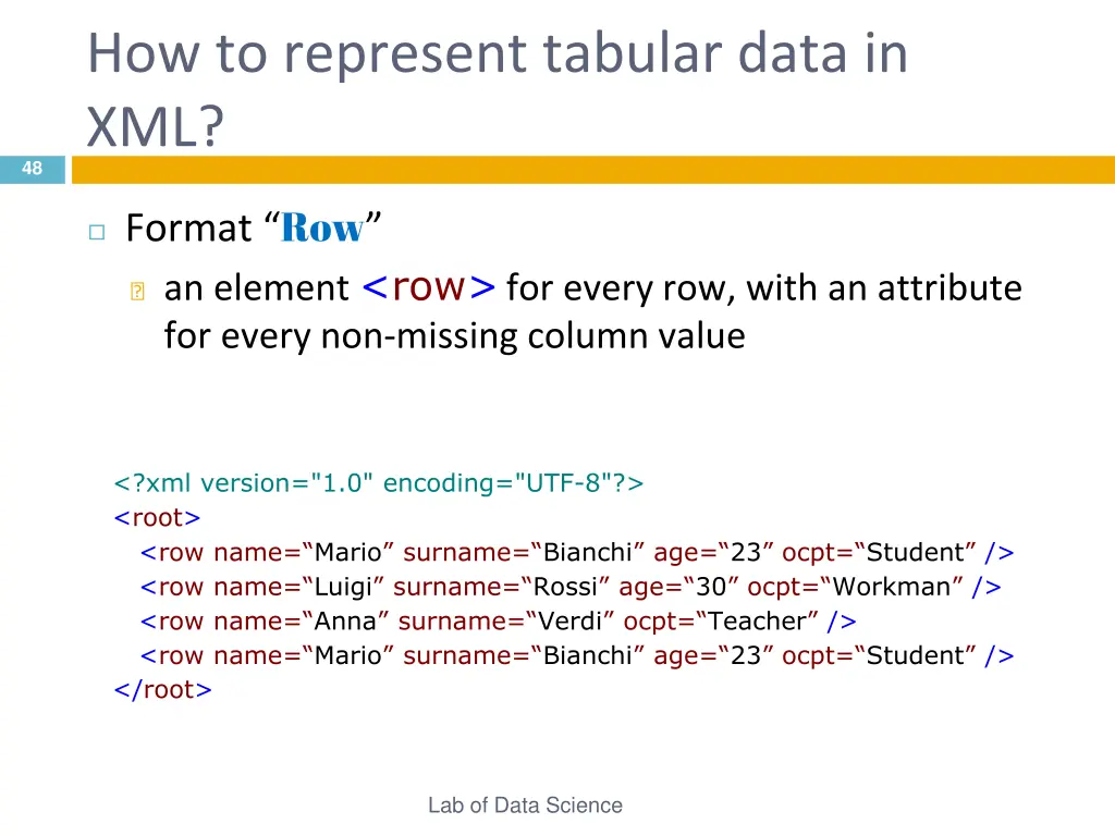 how to represent tabular data in xml