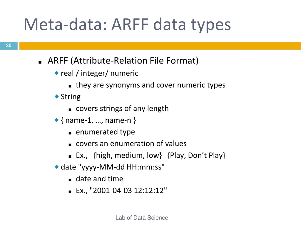 meta data arff data types