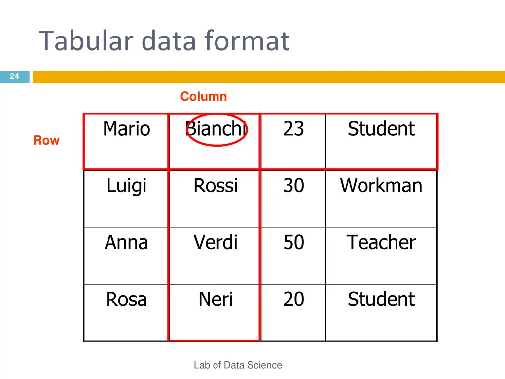 tabular data format