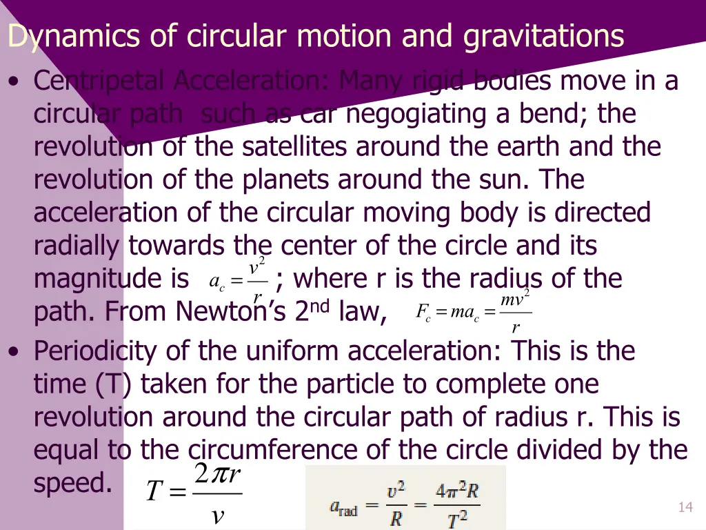 dynamics of circular motion and gravitations