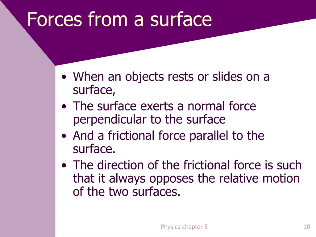 forces from a surface