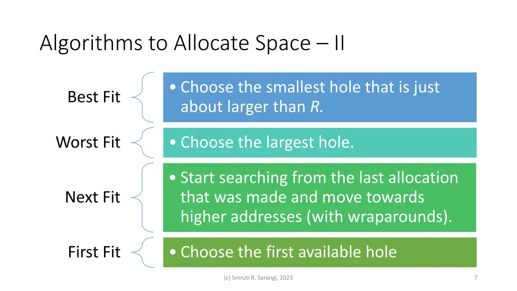 algorithms to allocate space ii