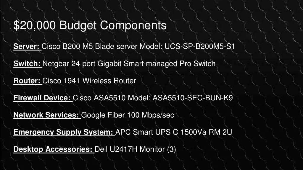 20 000 budget components