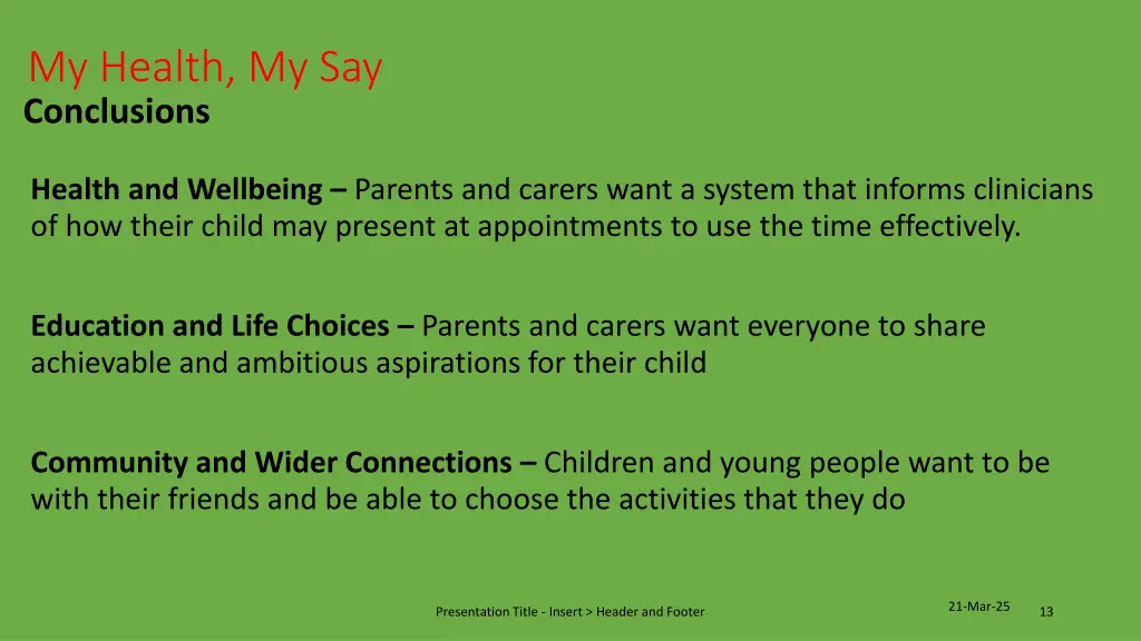 my health my say conclusions