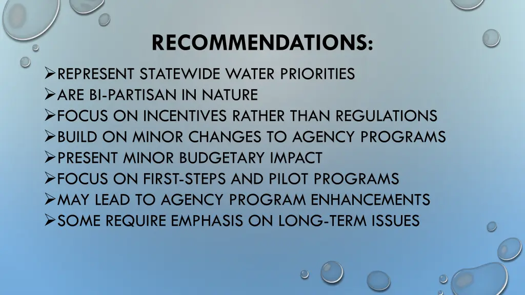 recommendations represent statewide water