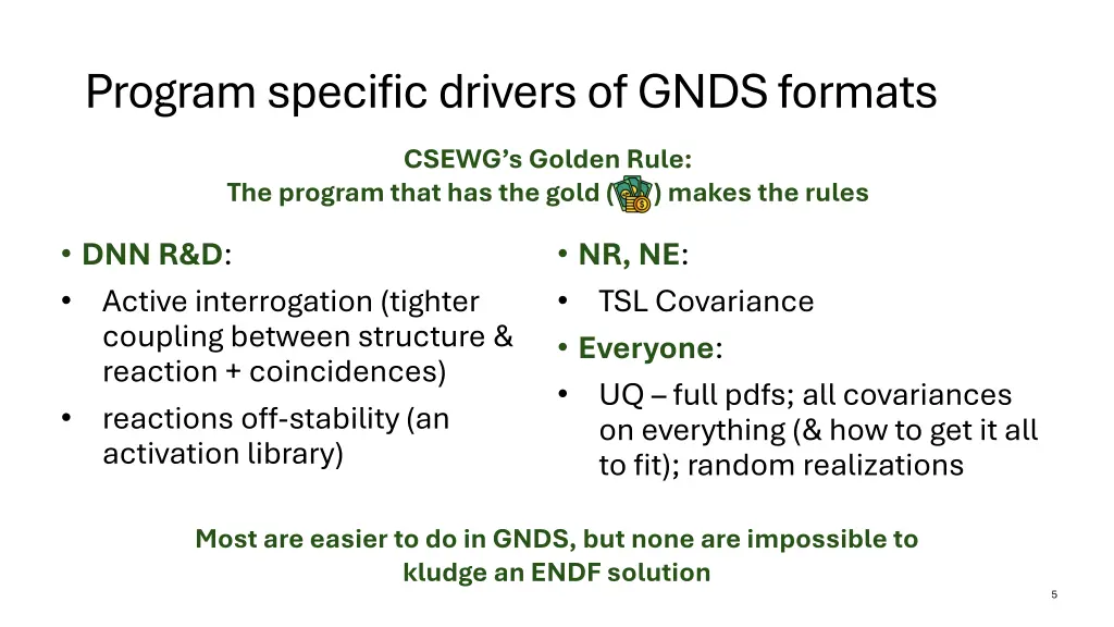 program specific drivers of gnds formats