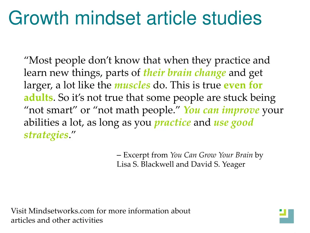 growth mindset article studies