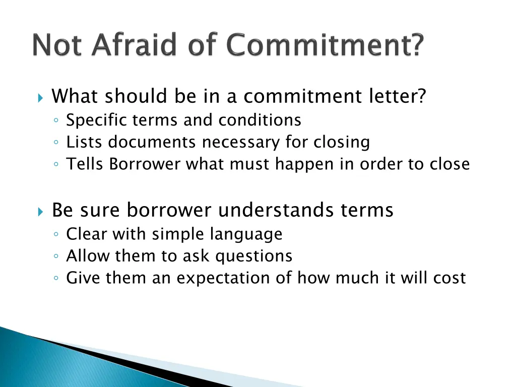 what should be in a commitment letter specific