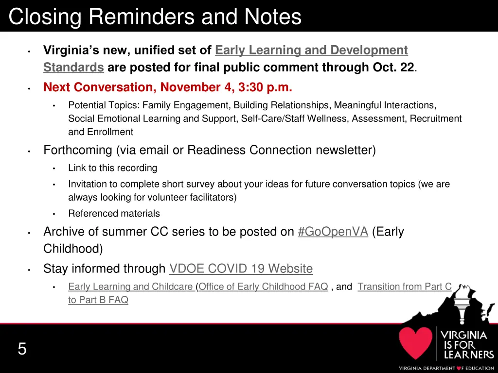 closing reminders and notes