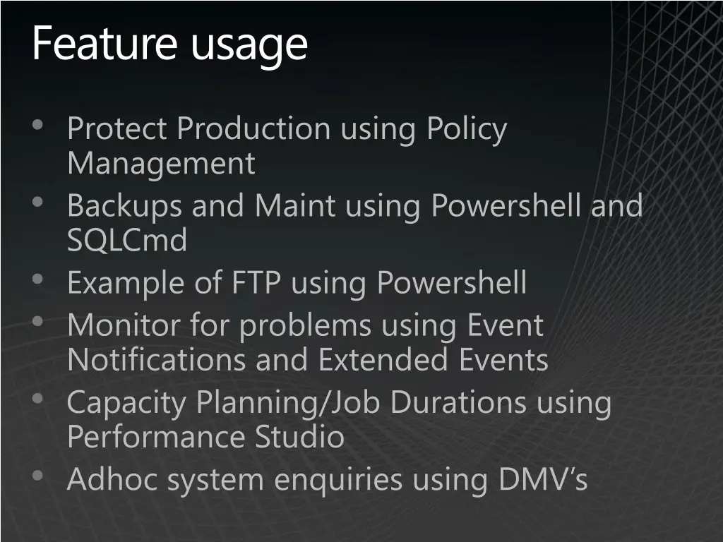 feature usage