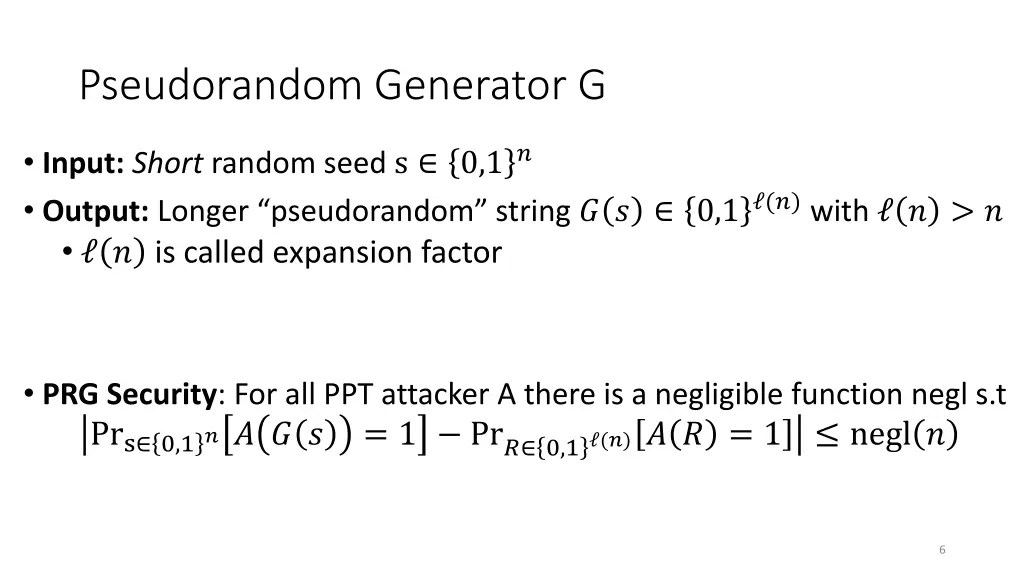 pseudorandom generator g