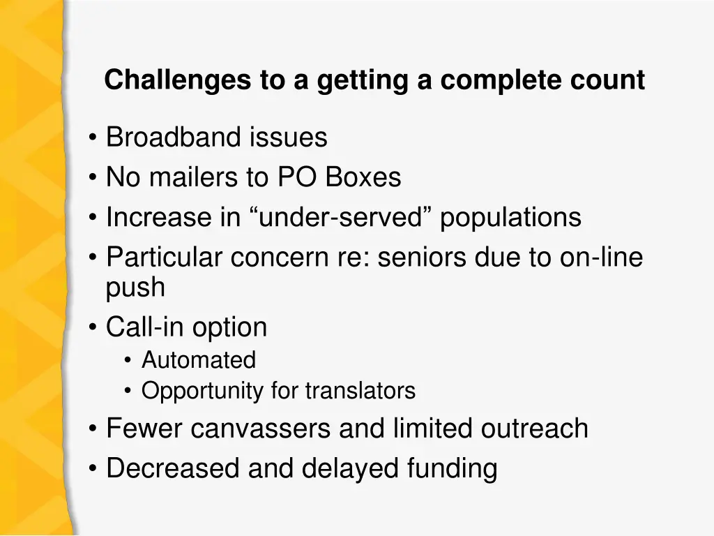 challenges to a getting a complete count